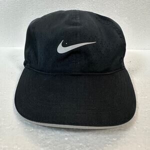 Nike Featherlight Dri-Fit Black Cap Hat Reflective One Size Tennis Golf Hiking